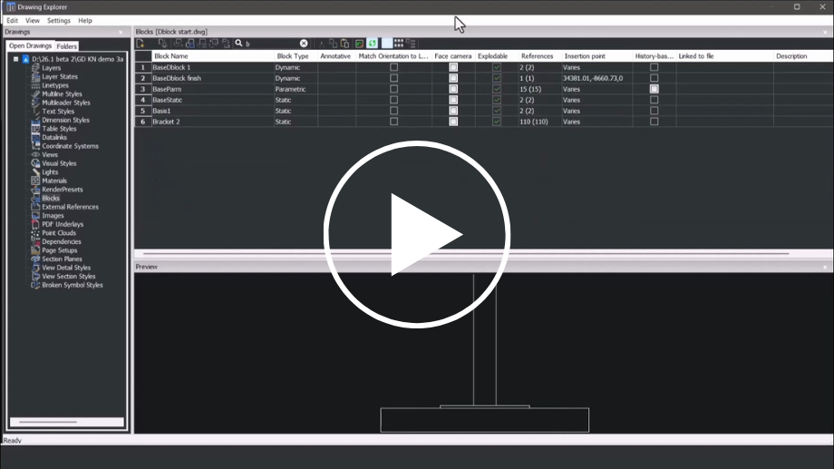 bricscad v26 - drawing explorer
