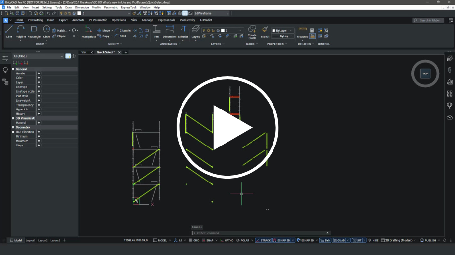 bricscad v26 - quick select